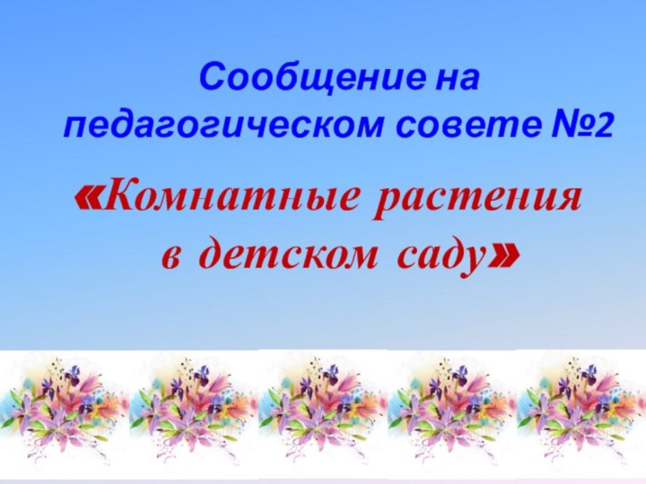 Сообщение на педагогическом совете №2«Комнатные растения в детском саду»