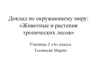 Презентация Животные и растения тропических лесов презентация к уроку по окружающему миру (2 класс)