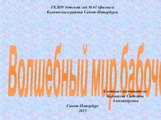 Волшебный мир бабочек методическая разработка (средняя группа) по теме