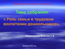 Выступление на общем родительском собрании по теме: Трудовое воспитание дошкольников. материал по теме