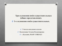 Три склонения имён существительных (общее представление). 1-е склонение имён существительных план-конспект урока по русскому языку (4 класс)