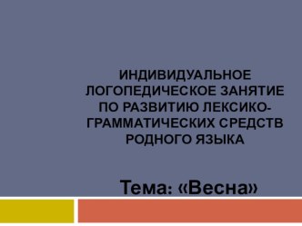 Индивидуальное логопедическое занятие по развитию лексико-грамматических средств родного языка по теме Весна презентация к уроку