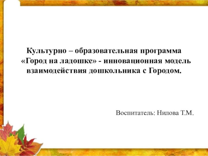 Культурно – образовательная программа  «Город на ладошке» - инновационная модель взаимодействия