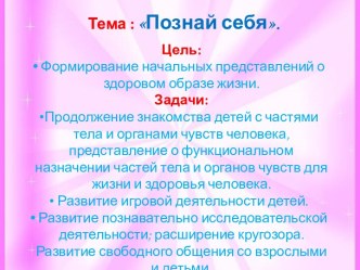 Конспект непосредственной образовательной деятельности в образовательной области Здоровье. Тема: Познай себя. презентация к уроку по окружающему миру по теме