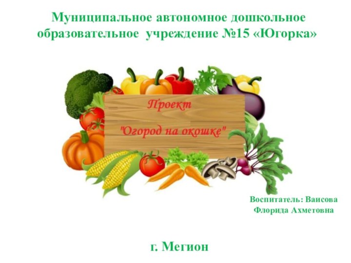 Муниципальное автономное дошкольное образовательное учреждение №15 «Югорка» г. МегионВоспитатель: Ваисова Флорида Ахметовна