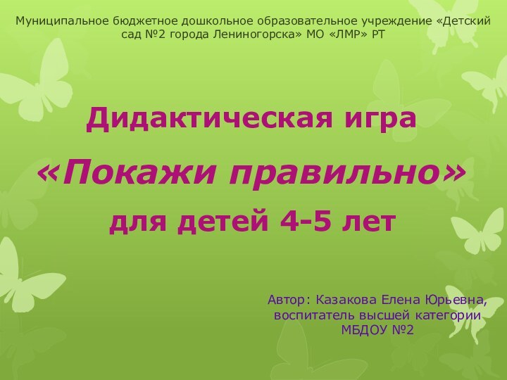 Муниципальное бюджетное дошкольное образовательное учреждение «Детский сад №2 города Лениногорска» МО «ЛМР»