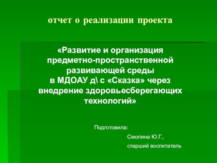 отчет о реализации проекта «Развитие и организация предметно-пространственной развивающей среды в МДОАУ