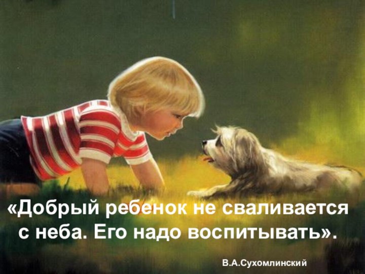 «Добрый ребенок не сваливается с неба. Его надо воспитывать».В.А.Сухомлинский