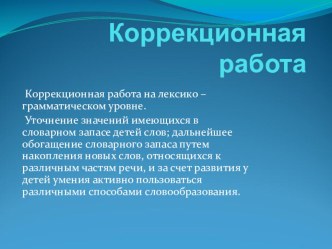 Коррекционная работа на лексико – грамматическом уровне. презентация к уроку по логопедии (3 класс)