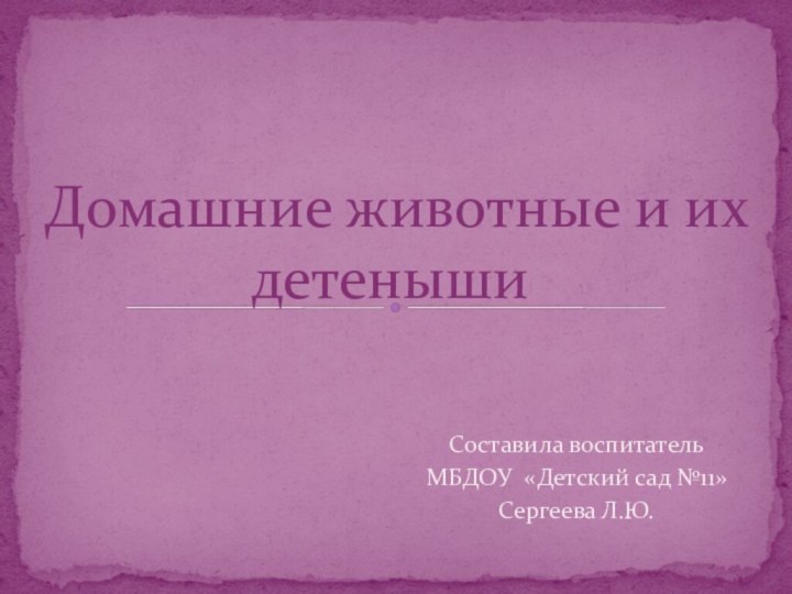 Составила воспитательМБДОУ «Детский сад №11»Сергеева Л.Ю.Домашние животные и их детеныши