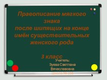 Правописание мягкого знака после шипящих на конце имён существительных женского рода. 3 класс презентация к уроку по русскому языку (3 класс)