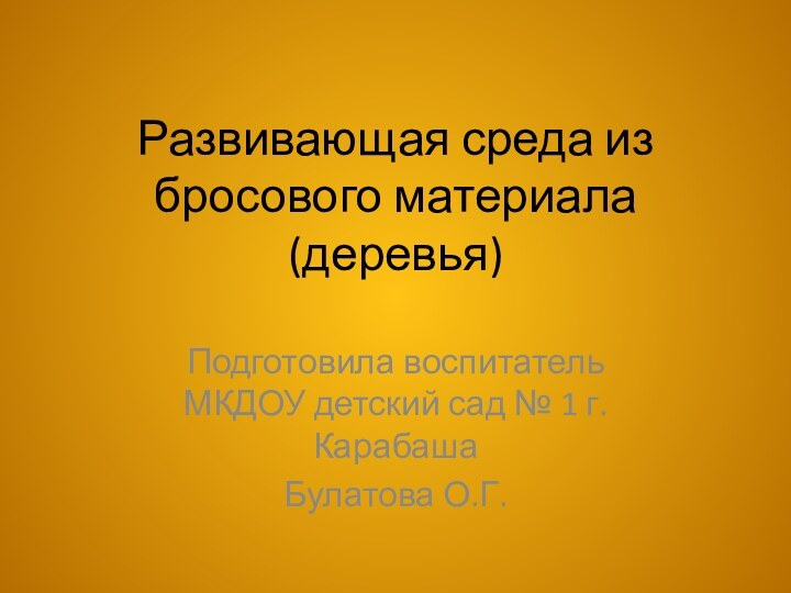 Развивающая среда из бросового материала (деревья)Подготовила воспитатель МКДОУ детский сад № 1 г. Карабаша Булатова О.Г.