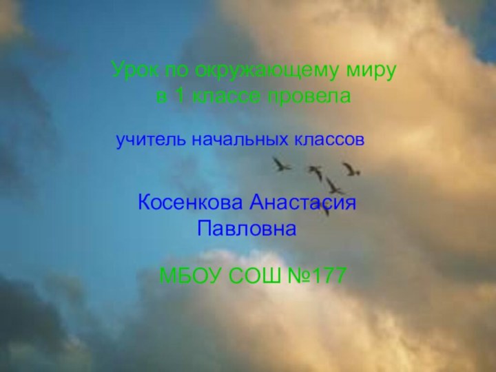 Урок по окружающему миру в 1 классе провела Косенкова Анастасия Павловна МБОУ