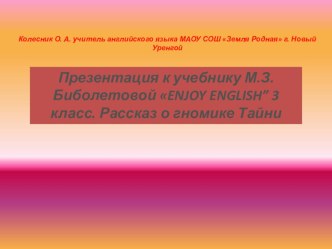 Презентация для работы с текстом Рассказ о гномике Тайни 3 класс презентация к уроку (иностранный язык, 3 класс) по теме