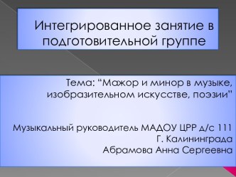 Презентация Мажор и минор в музыке, изобразительном искусстве, поэзии презентация к уроку по музыке (подготовительная группа)