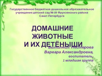 Методическая разработка совместной образовательной деятельности с использованием ИКТ Домашние животные и их детеныши методическая разработка по окружающему миру (младшая группа)  Тема: Домашние животные и их детенышиМетодическая разработкасовместной образ