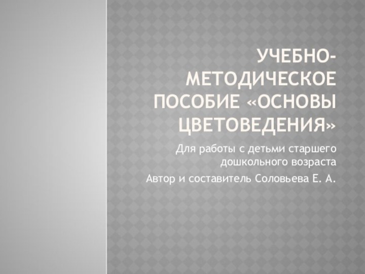 Учебно-методическое пособие «Основы цветоведения» Для работы с детьми старшего дошкольного возрастаАвтор и составитель Соловьева Е. А.