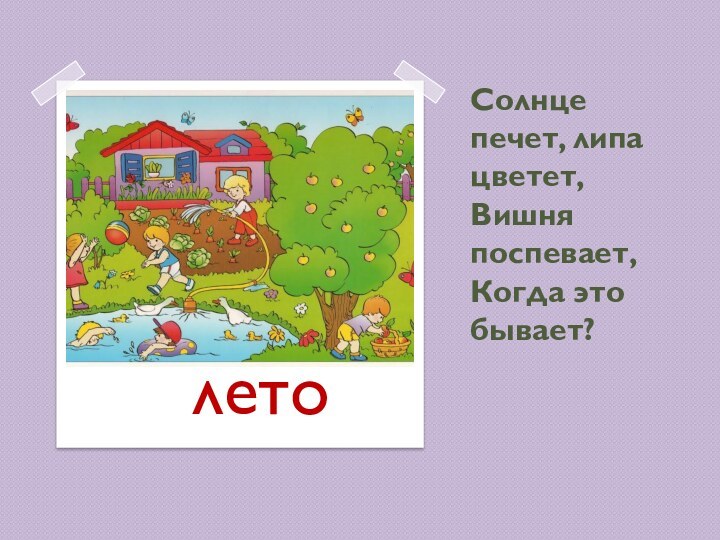 Солнце печет, липа цветет, Вишня поспевает, Когда это бывает?    лето