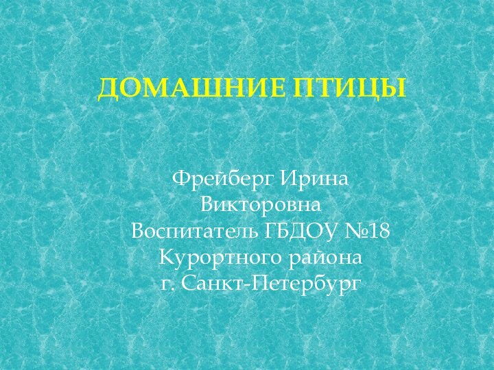 ДОМАШНИЕ ПТИЦЫФрейберг Ирина ВикторовнаВоспитатель ГБДОУ №18 Курортного районаг. Санкт-Петербург