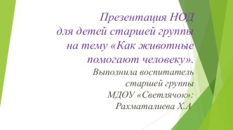 Презентация НОД Как животные помогают человеку презентация к уроку по окружающему миру (старшая группа)