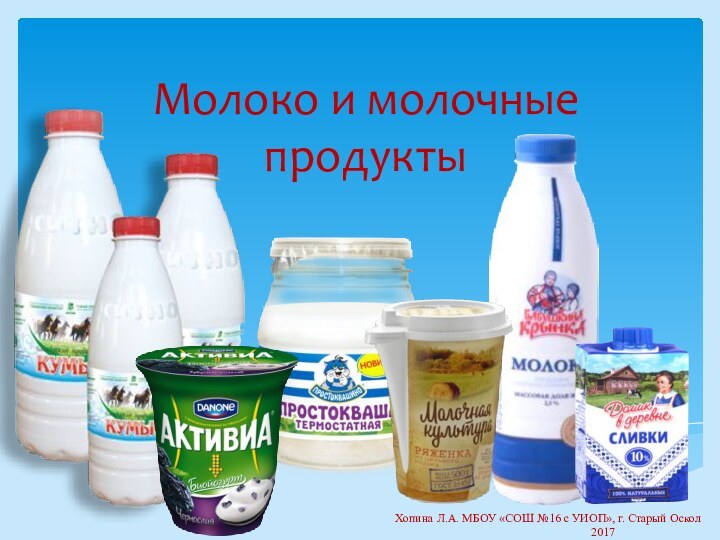 Молоко и молочные продукты Хопина Л.А. МБОУ «СОШ №16 с УИОП», г. Старый Оскол2017