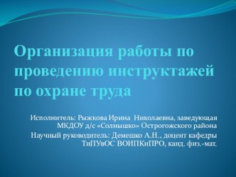 Организация работы при проведении инструктажей по охране труда презентация к уроку