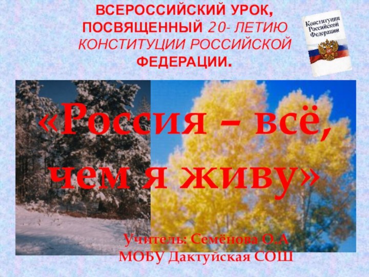 Всероссийский урок,  посвященный 20- летию Конституции Российской Федерации.