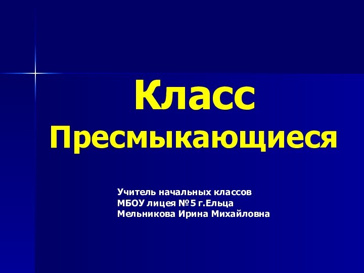 Класс ПресмыкающиесяУчитель начальных классовМБОУ лицея №5 г.ЕльцаМельникова Ирина Михайловна