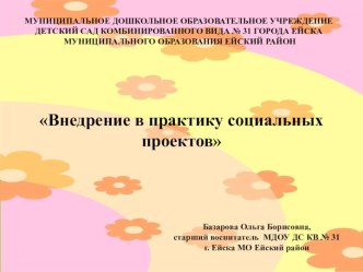 Внедрение в практику социальных проектов презентация по теме