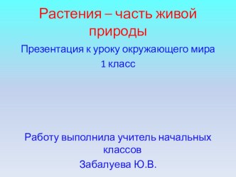 Презентация Растения - часть живой природы презентация к уроку по окружающему миру (1 класс)