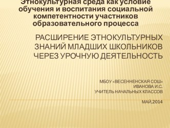 Расширение этнокультурных знаний младших школьников через урочную деятельность статья