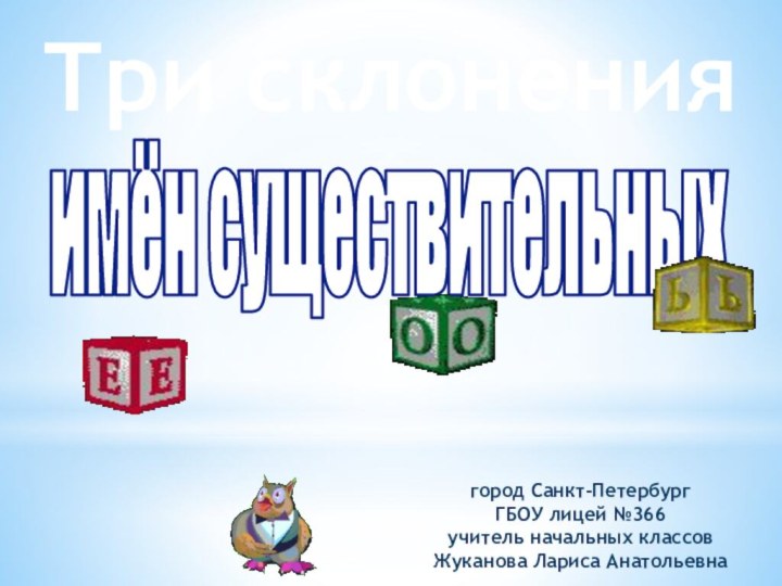 имён существительныхгород Санкт-ПетербургГБОУ лицей №366учитель начальных классовЖуканова Лариса АнатольевнаТри склонения