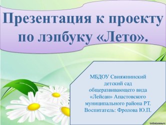 Презентация к проекту по лэпбуку Лето презентация к уроку по окружающему миру (средняя группа)