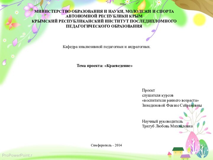 МИНИСТЕРСТВО ОБРАЗОВАНИЯ И НАУКИ, МОЛОДЕЖИ И СПОРТА АВТОНОМНОЙ РЕСПУБЛИКИ КРЫМКРЫМСКИЙ РЕСПУБЛИКАНСКИЙ ИНСТИТУТ