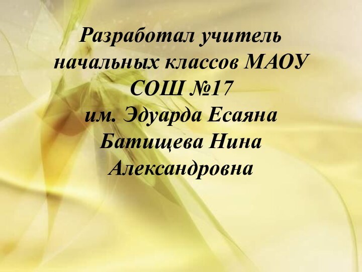 Разработал учитель начальных классов МАОУ СОШ №17  им. Эдуарда Есаяна Батищева Нина Александровна