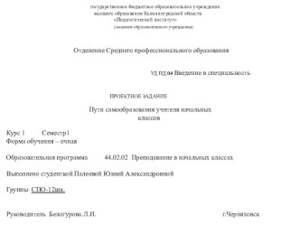 proektnoe zadanie puti samoobrazovaniya uchitelya nachalnyh klassov