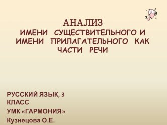 Презентация к уроку русского языка Представление памятки анализа имени существительного и имени прилагательного как части речи презентация к уроку по русскому языку (3 класс)