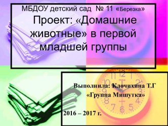 Проект: Домашние животные в первой младшей группы презентация к уроку (младшая группа)