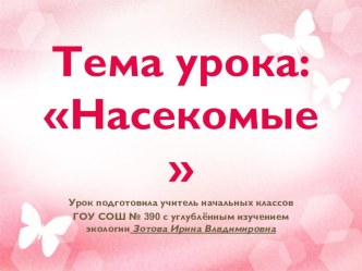 Урок окружающего мира по теме Насекомые, 1 класс. методическая разработка по окружающему миру (1 класс) по теме