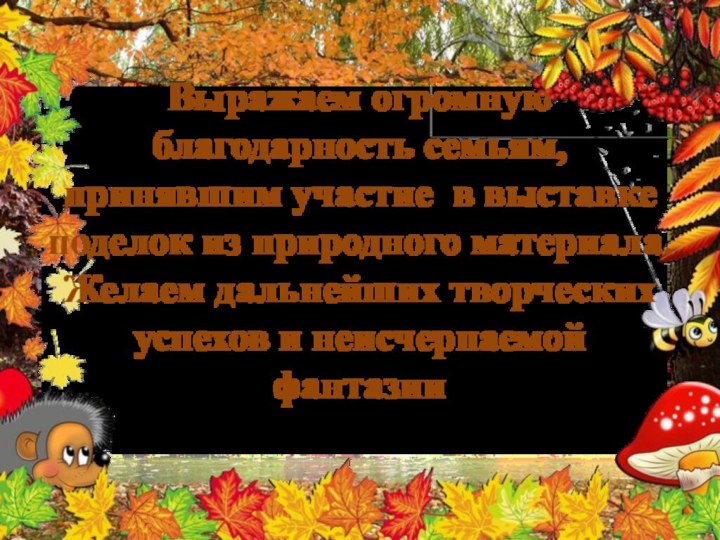 Выражаем огромную благодарность семьям, принявшим участие в выставке поделок из природного материала.