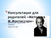 консультация для родителей Методика Монтессори консультация ( группа)