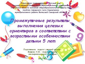 Промежуточные результаты выполнения целевых ориентиров в соответствии с возрастными особенностями детьми 5 лет материал (старшая группа)