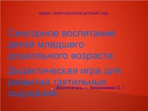 Сенсорное воспитание детей младшего дошкольного возраста. Дидактическая игра для развития тактильных ощущений презентация к уроку (младшая, средняя группа)