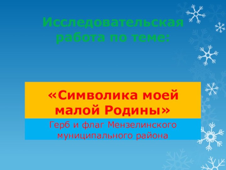 «Символика моей малой Родины»Герб и флаг Мензелинского муниципального районаИсследовательская работа по теме: