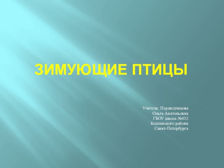 ЗИМУЮЩИЕ ПТИЦЫУчитель: Переводчикова Ольга Анатольевна ГБОУ школа №432 Колпинского района Санкт-Петербурга