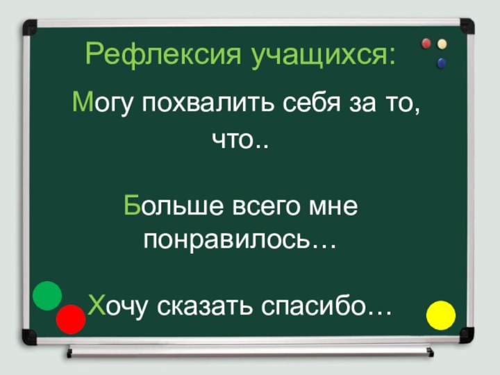 Рефлексия учащихся:  Могу похвалить себя за то, что..  Больше всего