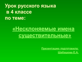 Презентация к уроку русского языка в 4 классе по теме: Несклоняемые имена существительные презентация к уроку по русскому языку (4 класс) по теме