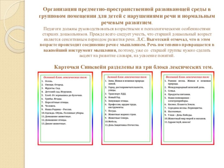 Организация предметно-пространственной развивающей среды в групповом