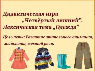 Презентация Четвёртый лишний по теме Одежда, обувь, головные уборы презентация к уроку по развитию речи (старшая группа) по теме