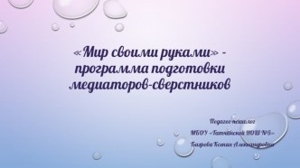 Мир своими руками - программа подготовки медиаторов-сверстников рабочая программа (3 класс) по теме